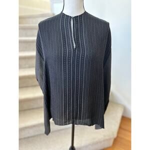 Vince Black White Printed Dolman Sleeve Silk Blouse